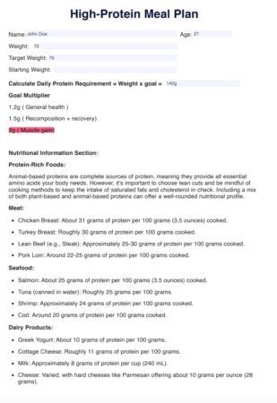 High Protein Diet Plan For Muscle Gain