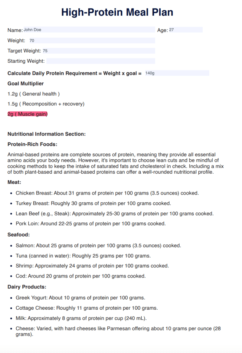 High Protein Diet Plan For Muscle Gain High Protein Diet Plan For Muscle Gain