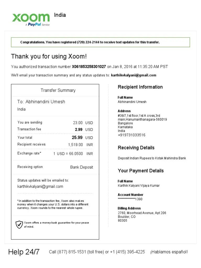 Xoom Money Transfer From Us To India