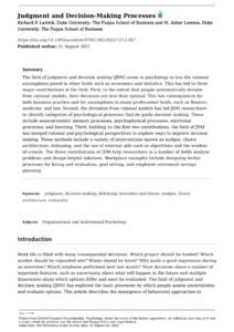 Judgment In Managerial Decision Making Summary