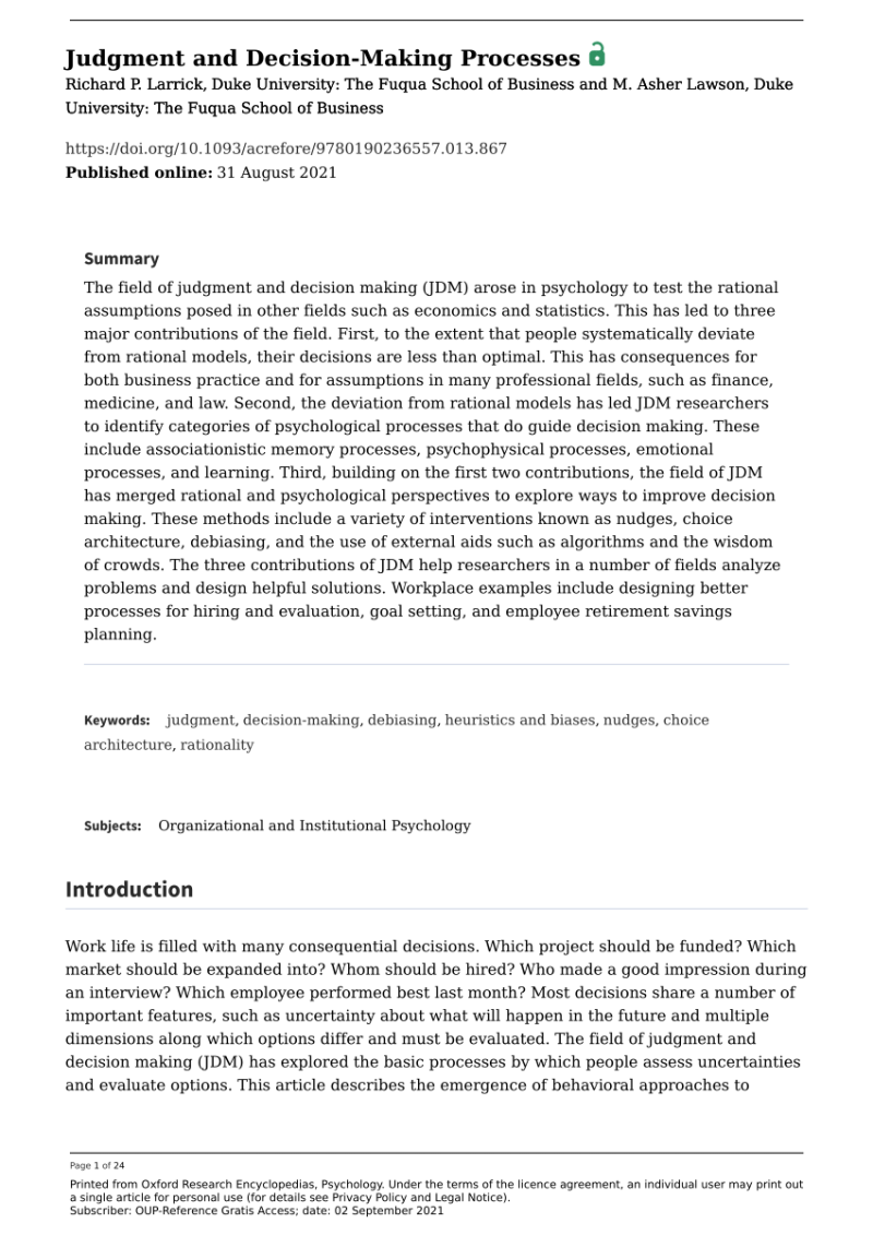 Judgment In Managerial Decision Making Summary Judgment In Managerial Decision Making Summary