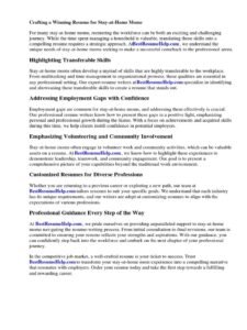 Resume For Stay At Home Mom Returning To Work Examples