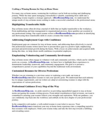 Resume For Stay At Home Mom Returning To Work Examples
